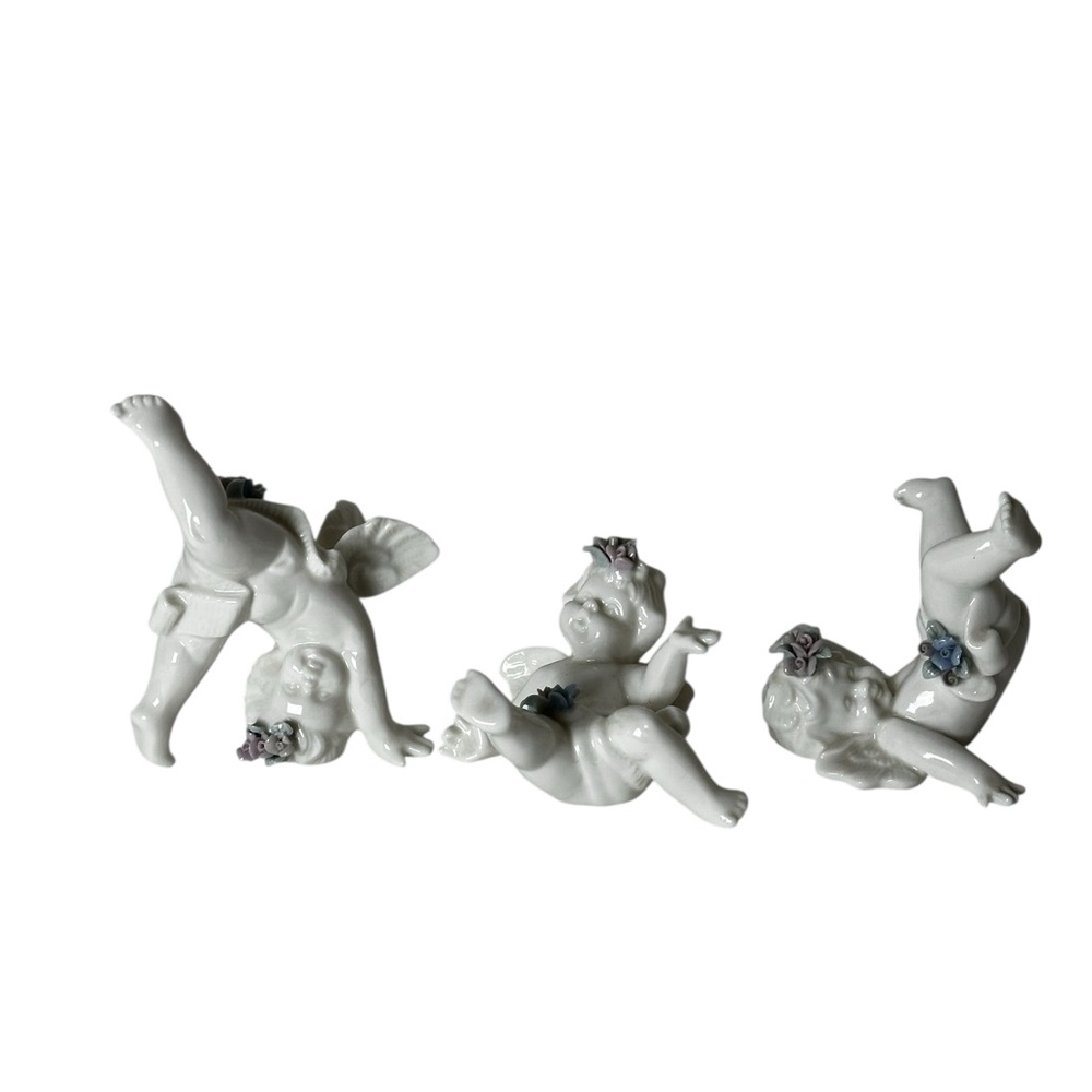 Porcelain Cherub Figurines Set of 3 Vintage Tumbling Ceramic Cherubs